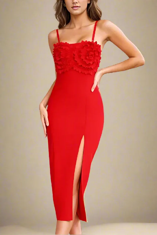 bold midi dresses for fashion -Faye Bandage Midi Dress - Lipstick Red