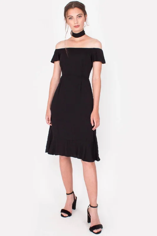 midi dresses with floral lace -Lucent Midi Black Dress