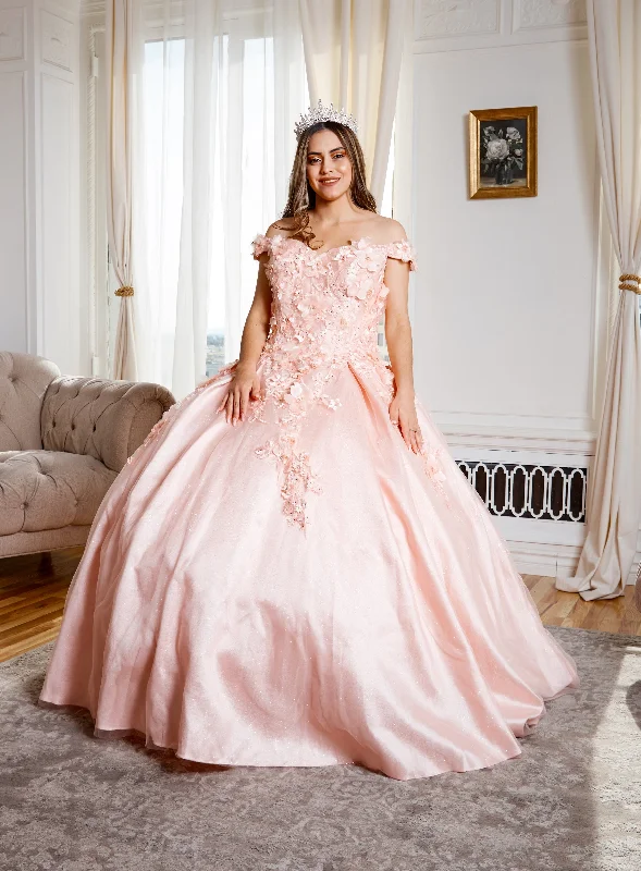 elegant evening dress for events -3D Floral Off Shoulder Ball Gown by Calla WB21551