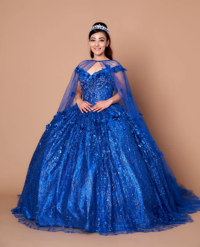 elegant evening dress for nightlife -3D Floral Off Shoulder Cape Ball Gown by Calla SCL30001