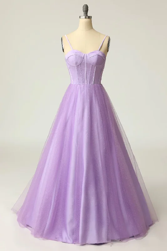 affordable evening dress for party -A Line Spaghetti Straps Light Purple Long Prom Dress cc419