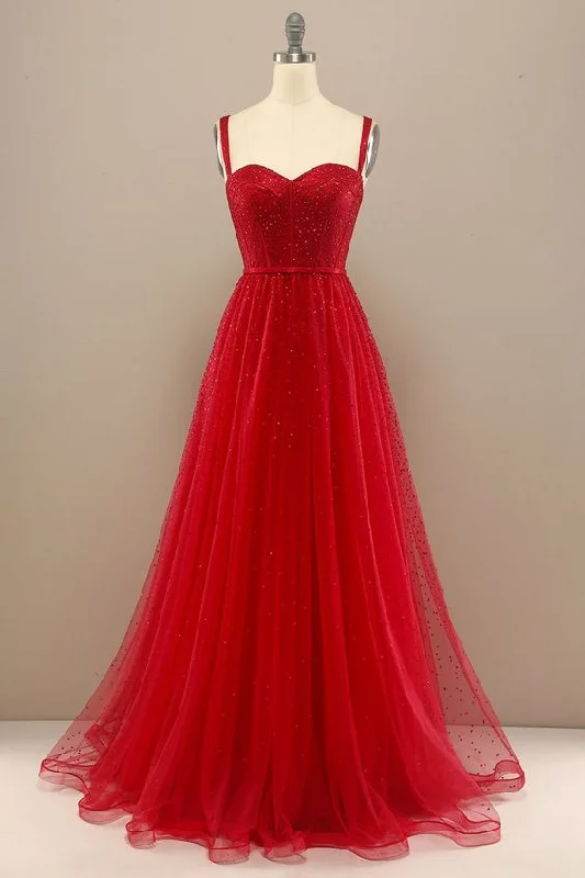 elegant evening dress for date -Beautiful Red Sweetheart Prom Dress with Beading cc456