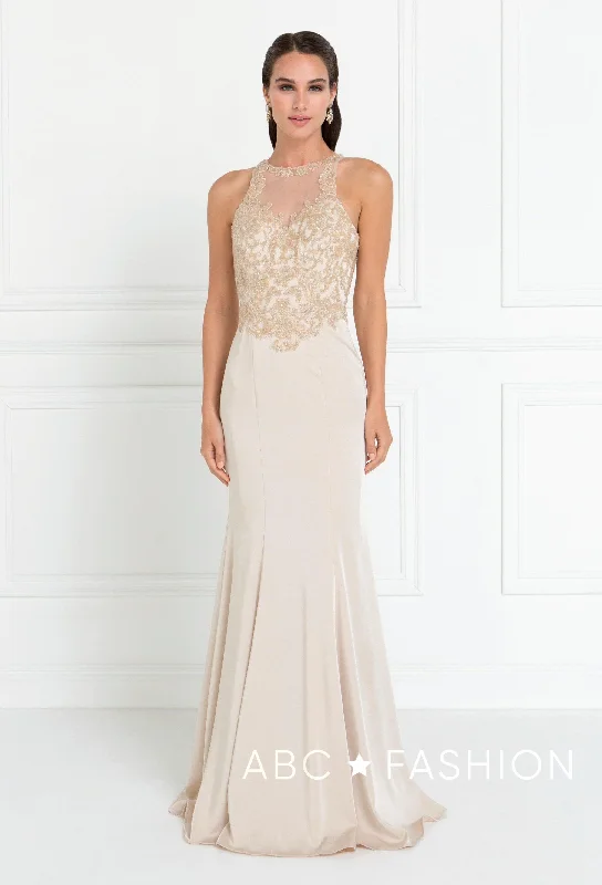 affordable evening dress for women -Mermaid Gown with Beaded Illusion Bodice by Elizabeth K GL1568