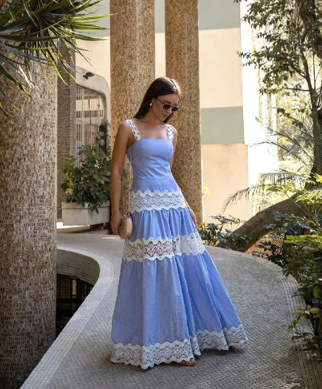 white evening dress for spring -Chic Eyelet Embroidery Straps Prom Dress,Boho Dress cc614