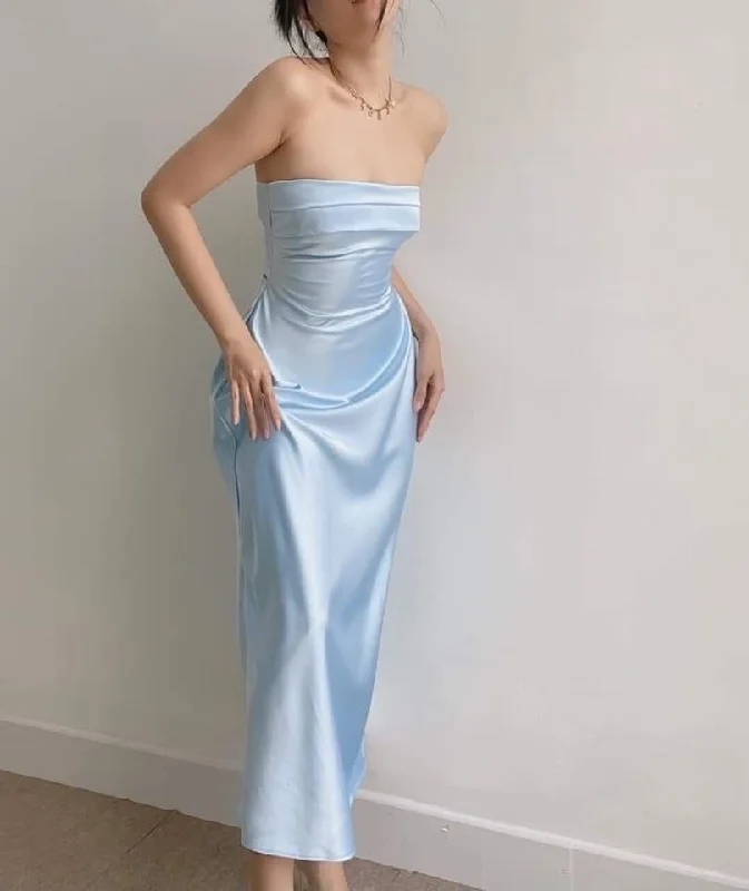 chic evening dress for summer -Elegant Baby Blue Strapless Prom Dress,Fashion Prom Gown cc668