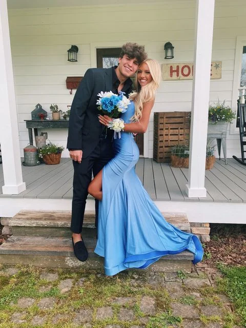 elegant evening dress for spring -Elegant Blue Mermaid Prom Dress,Blue Evening Dress  cc937