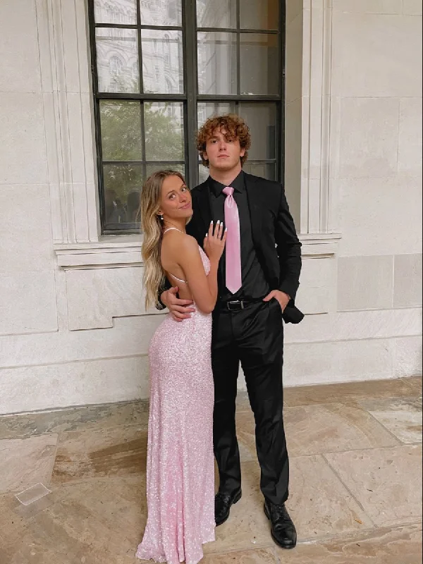 cute evening dress for women -Elegant Pink Sequins Backless Prom Dress,Graduation Dress  cc508