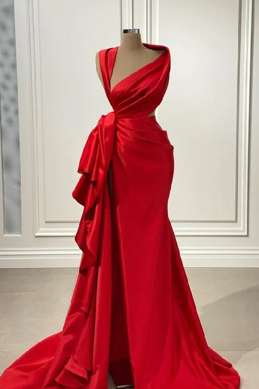 white evening dress for summer -Elegant Red Long Prom Dress With High Slit,Pageant Dress cc874