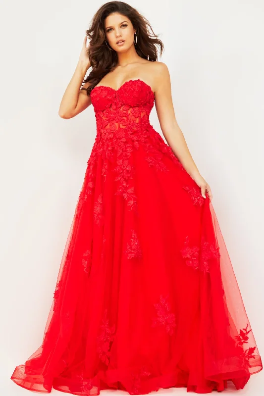 elegant evening dress for events -Embroidered Strapless A-line Gown by Jovani 07901