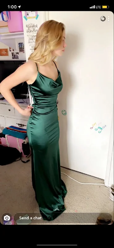 sexy evening dress for date -Emerald Green Cowl Neck Satin Mermaid Prom Dress cc148