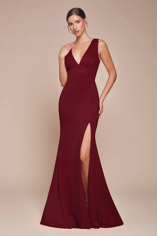 chic evening dress for summer -Fitted Sleeveless Slit Gown by Ladivine CH395