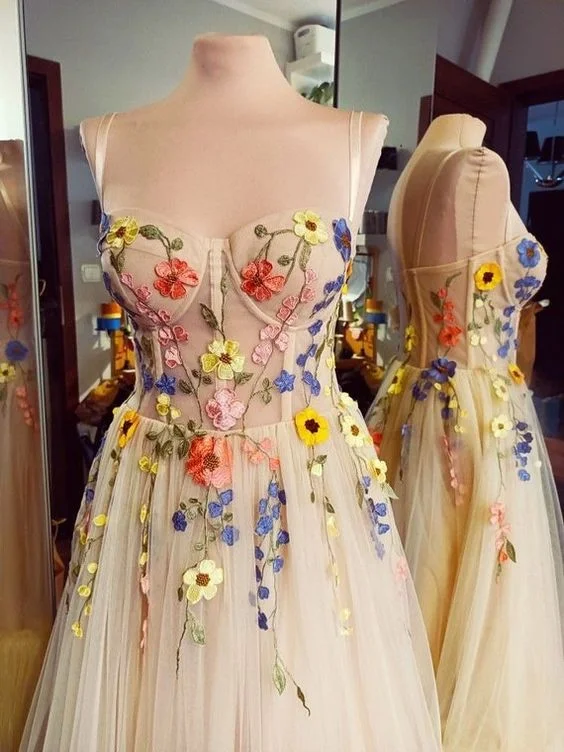 evening dress with unique prints -Floral Fairy Dress Embroidered Fairy Dress Fairy Prom Dress  c3082