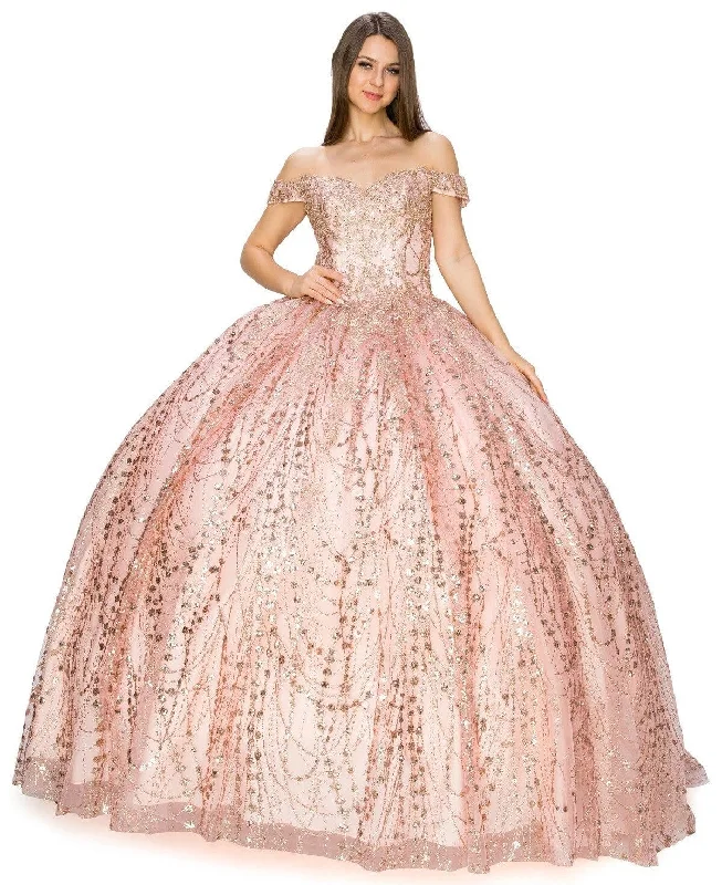 evening dress with bold ruffles -Glitter Off Shoulder Ball Gown by Cinderella Couture 8033J