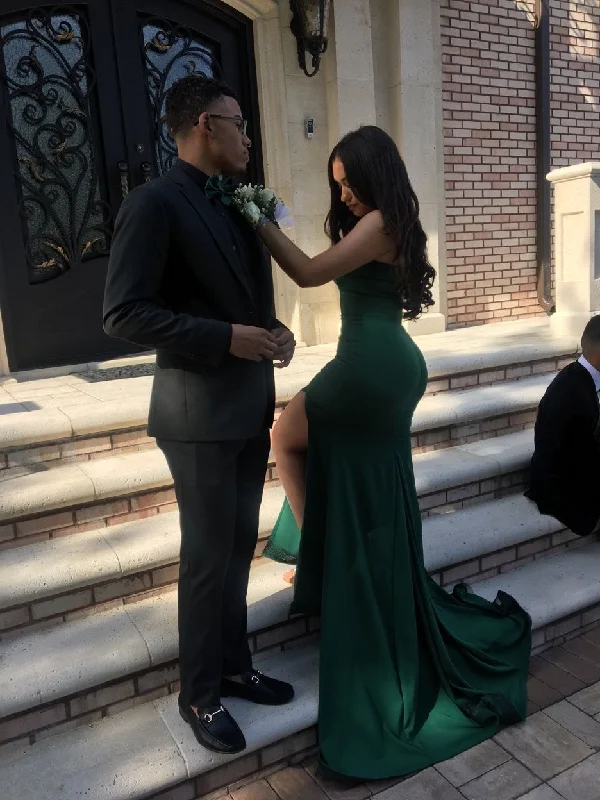 evening dress with floral design -Green Sweetheart Strapless Side Slit Mermaid Prom Dresses  cc705