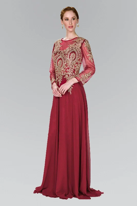 trendy evening dress for party -Applique Long Sleeve Gown by Elizabeth K GL1368