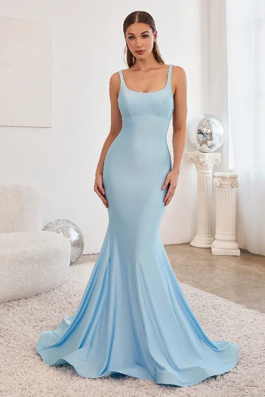 evening dress with chic patterns -Lace-Up Back Mermaid Dress by Ladivine CD2219