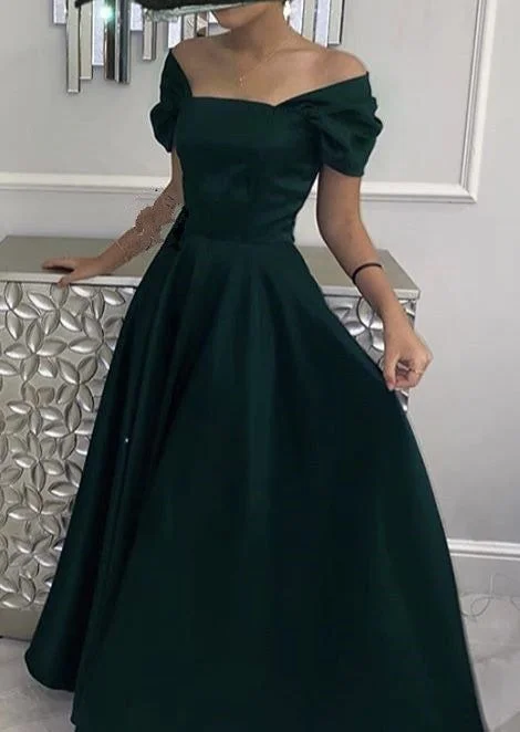 vintage evening dress for women -Long Green Prom Dresses,Off the Shoulder Satin Formal Dress Outfits cc629