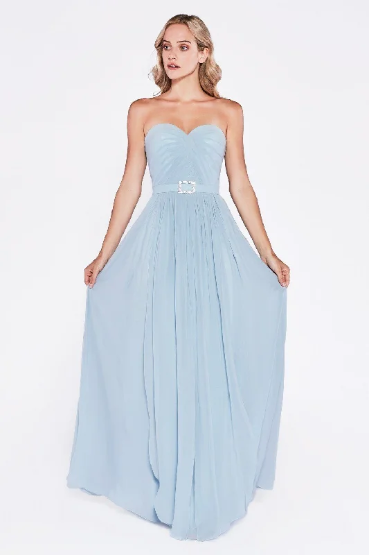 evening dress with unique sleeves -Long Strapless Chiffon Dress by Cinderella Divine C7460