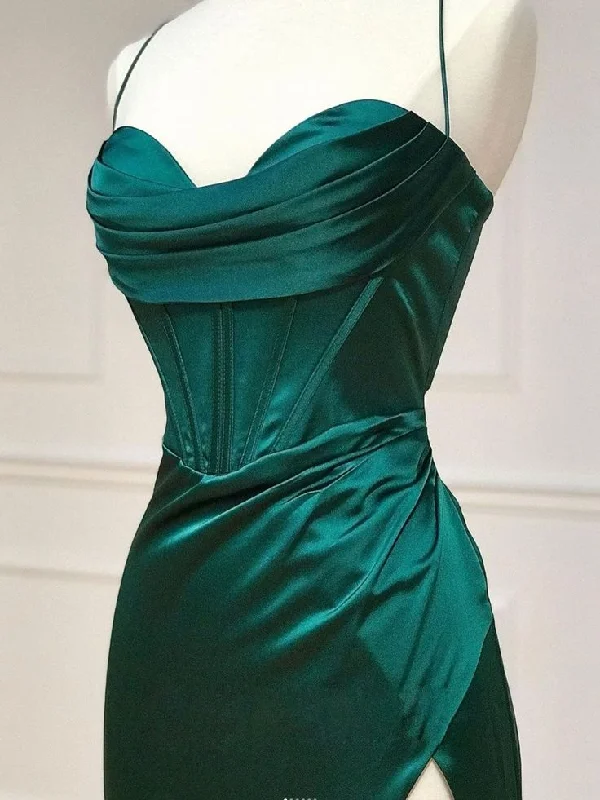 evening dress with floral lace -Mermaid Sweetheart Neck Green Long Prom Dress, Green Formal Evening Dress cc518