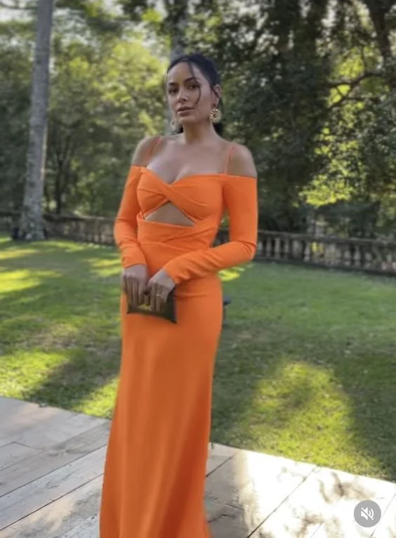 trendy evening dress for women -Orange prom dress Evening Gown Long Prom Dresses  cc557