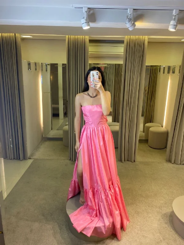 chic evening dress for party -Pink Leg Slit Prom Dress,Women Sexy Elegant Party Dresses cc850