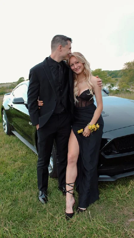 cute evening dress for women -Sexy Black Sheath Long Prom Dress With Slit cc942