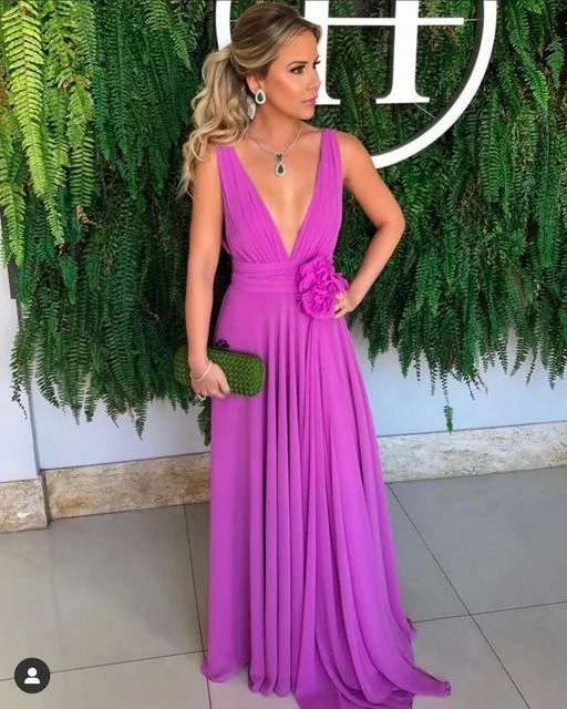 red evening dress for teens -Sexy Deep V Neck Purple Prom Dress,Wedding Guest Outfit  cc700