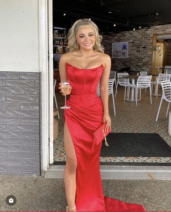 red evening dress for party -Sexy Red Strapless Sheath Prom Dress cc918