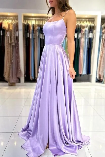 evening dress with bold design -Simple Long Lilac A-line Sleeveless Prom Dress cc963