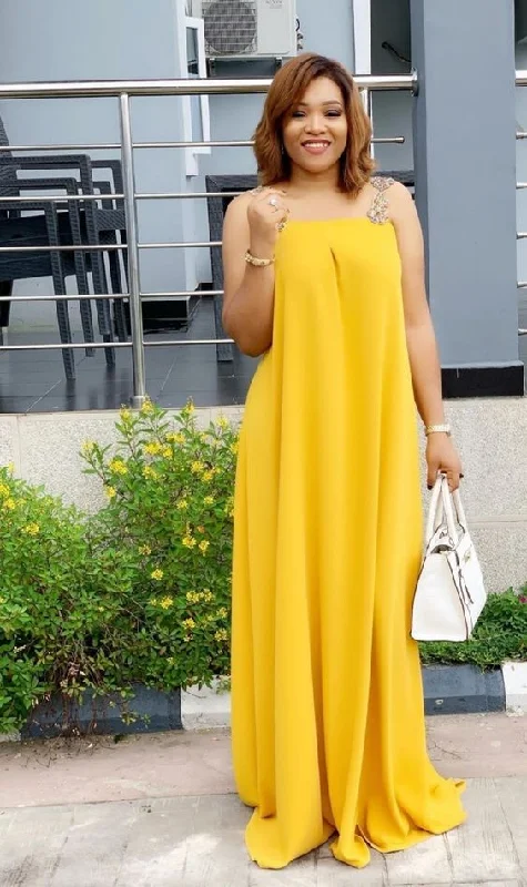 sexy evening dress for spring -Simple Yellow Sleeveless Prom Dress,Vacation Dress  cc724