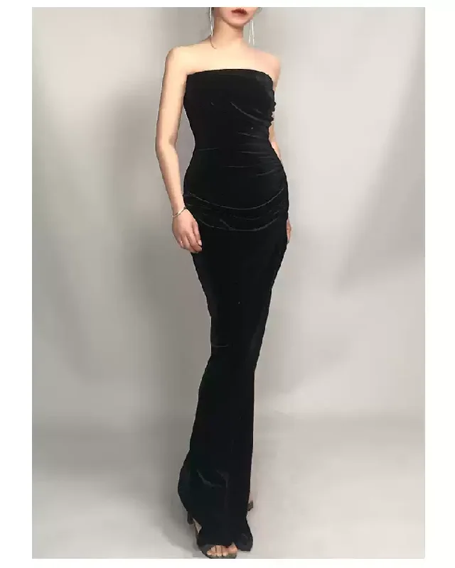 trendy evening dress for summer -Strapless Black Prom Dress , Classic Evening Dress cc501