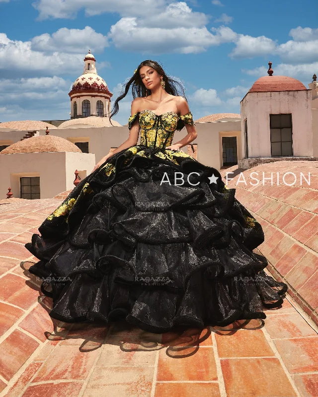 trendy evening dress for party -Yellow Floral Ruffled Quinceanera Dress by Ragazza MV49-149