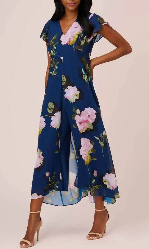 floral party dress for events -Adrianna Papell AP1D104961 - Floral Print Chiffon Jumpsuit