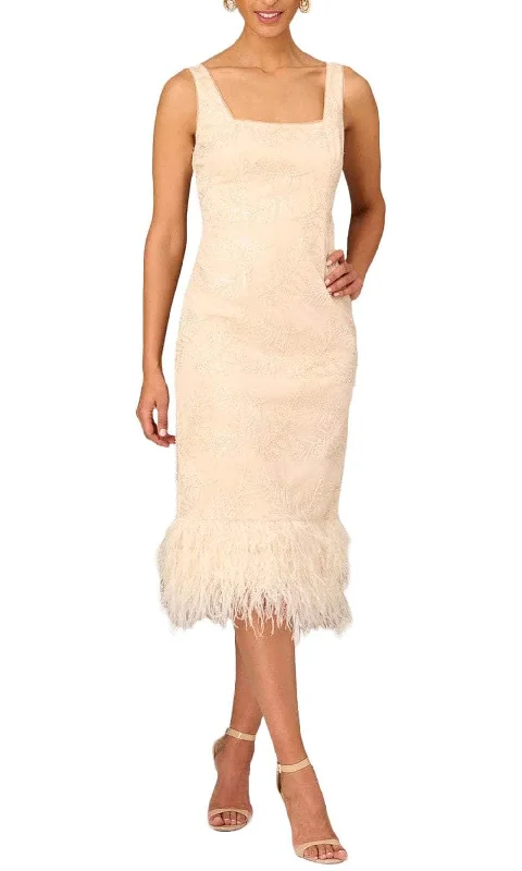 trendy party dress for club -Aidan Mattox MD1E207643 - Square Feather Trim Evening Dress