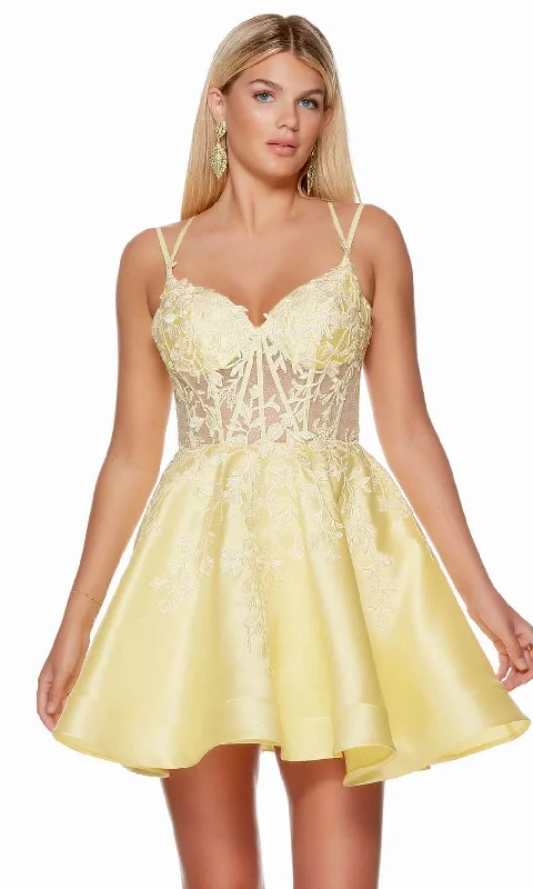 trendy party dress for club -Alyce Paris 3136 - Appliqued Illusion Bodice Cocktail Dress