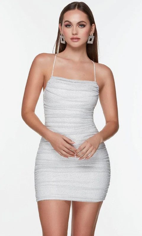 chic party dress for club -Alyce Paris 4570 - Beaded Ruched Sheath Cocktail Dress