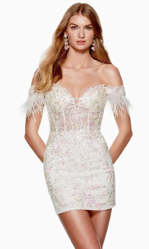 party dress with floral sleeves -Alyce Paris 4662 - Feather Sleeve Sweetheart Cocktail Dress