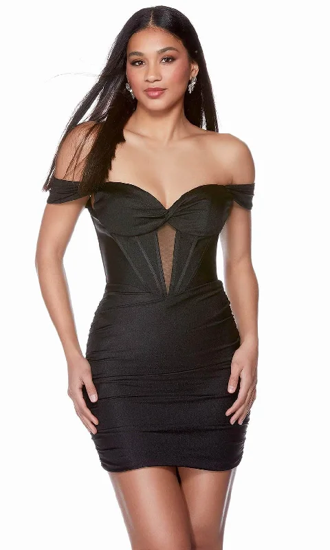 affordable party dress for summer -Alyce Paris 4685 - Ruched Off Shoulder Cocktail Dress