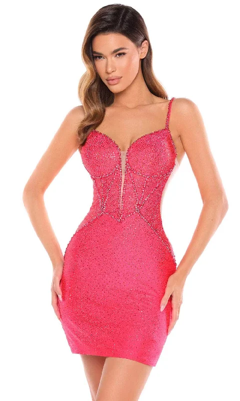 affordable party dress for teens -Amarra 88058 - Beads Plunging Sweetheart Cocktail Dress