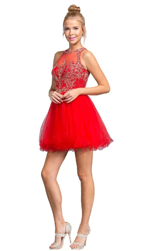 chic party dress for women -Aspeed Design - Bedazzled Illusion Halter Homecoming Dress