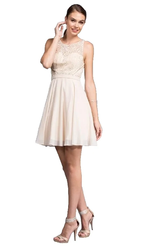 party dress with unique prints -Aspeed Design - Embellished Sheer Bateau A-line Homecoming Dress