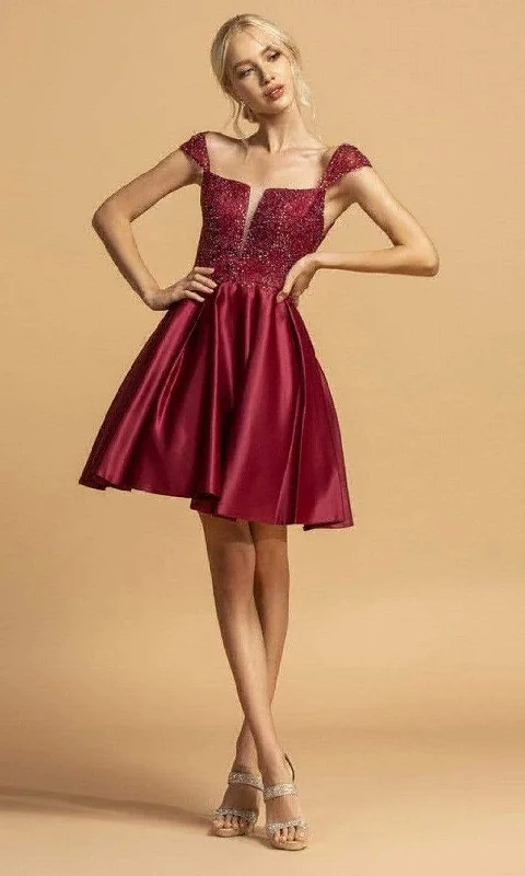 affordable party dress for summer -Aspeed Design - S2262 Modified Square A-Line Cocktail Dress