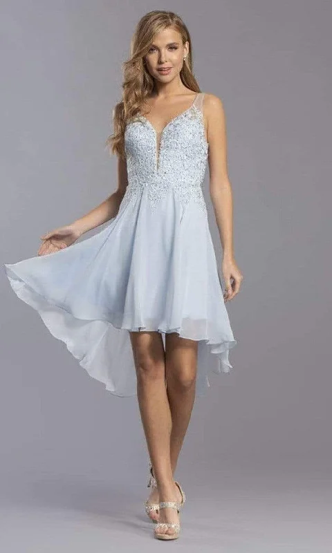 trendy party dress for teens -Aspeed Design - S2336 V Neck Embroidered High Low Dress