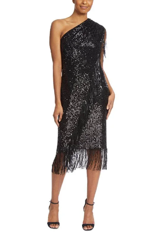 party dress with floral lace -Badgley Mischka SC2800 - Sequined Fringe Asymmetric Cocktail Dress