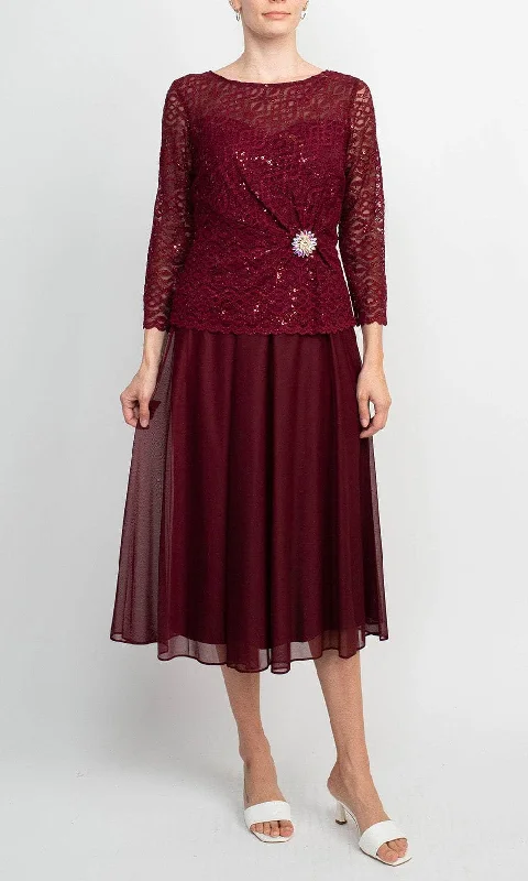 party dress with floral lace -Cachet 60432 - Embroidered Bateau Neck Dress