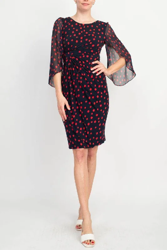 cute party dress for summer -Connected Apparel TFW01832M1 - Split Sleeve Polka Dot Cocktail Dress