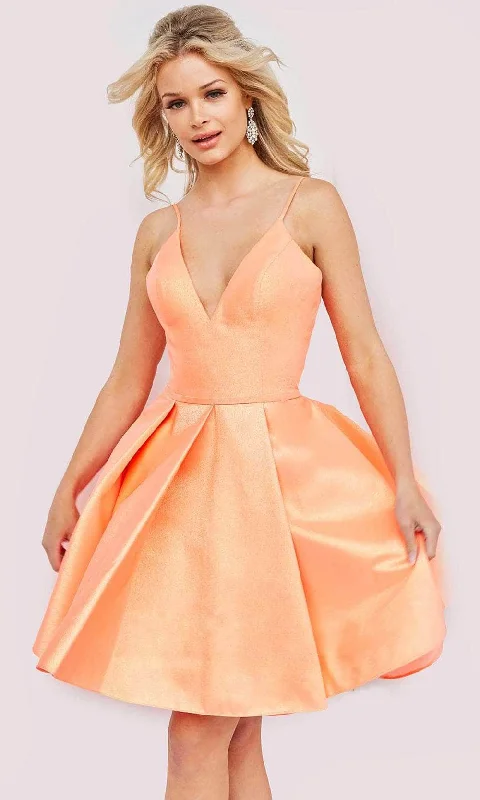 affordable party dress for teens -Jovani 08645 - V-Neck Pleated A-Line Cocktail Dress