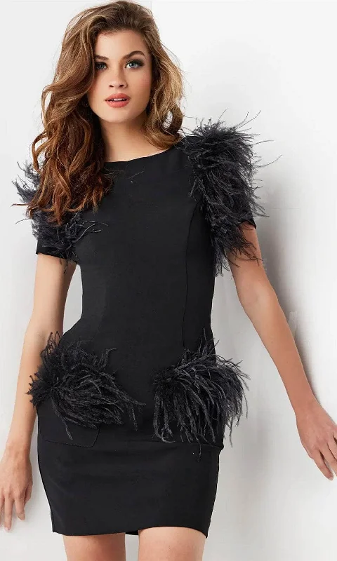 party dress with chic ruffles -Jovani 24558 - Feather Accent Bateau Cocktail Dress