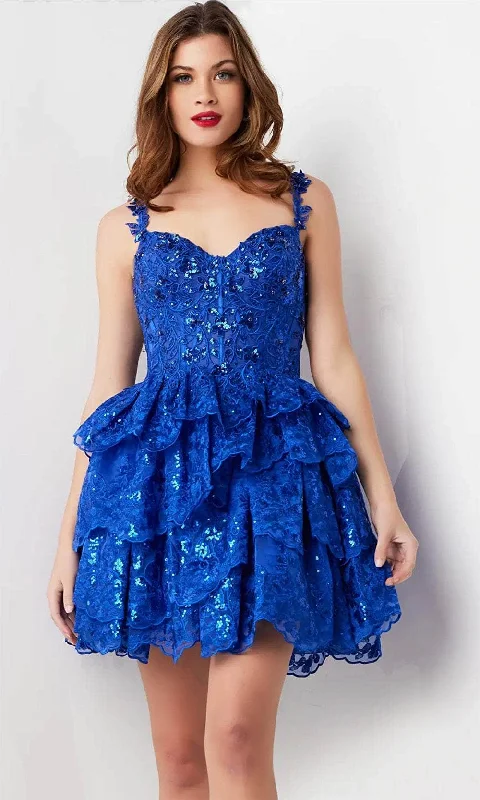 blue party dress for date -Jovani 37080 - Sequin Embroidered Sweetheart Cocktail Dress