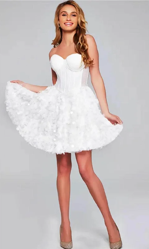 floral party dress for events -Jovani 38248 - Sweetheart Ruffled A-Line Cocktail Dress